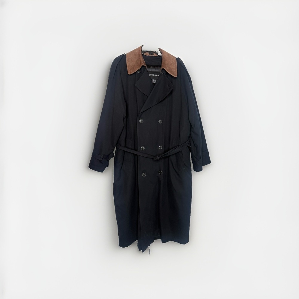 VTG Pierre Cardin Mens Trench Coat Size 40 Black Two Tone Old Money Quiet Luxury